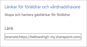 Hyperlänk för vårdnadshavarlänkar i Hantera anteckningsböcker.