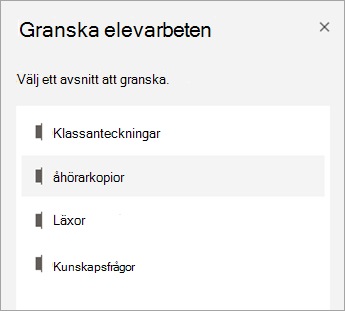 Välj ett avsnitt att granska.