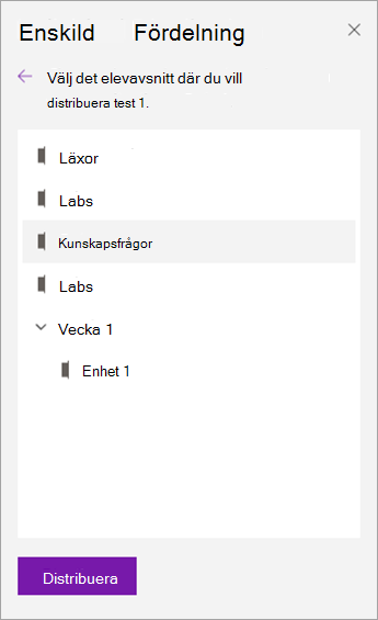 Välj ett avsnitt i anteckningsboken.