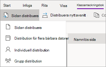 Knappen Distribuera sida med listruta med åtgärder.