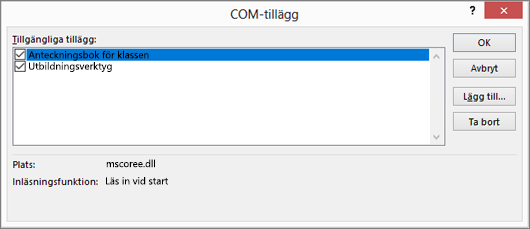Fönstret COM-tillägg