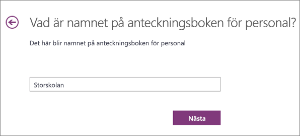 Välj ett namn för anteckningsboken för lärare