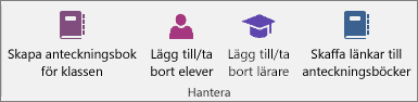 Hantera grupp på fliken Anteckningsbok för klassen.