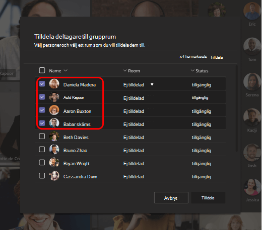 Bild som visar hur du tilldelar personer till grupprum