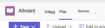 Skärmbild som visar fliken Filer i en Teams-kanal.