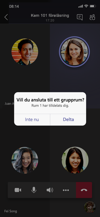 Anslut till dialog i Grupprum på mobilen.