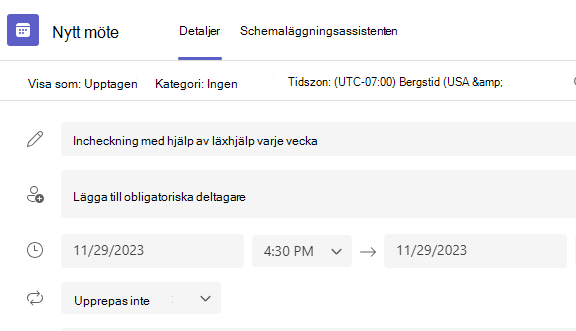 Skärmbild av nytt möte.