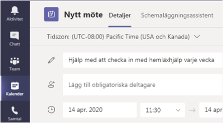 Skärmbild som visar hur du ger mötet en rubrik.
