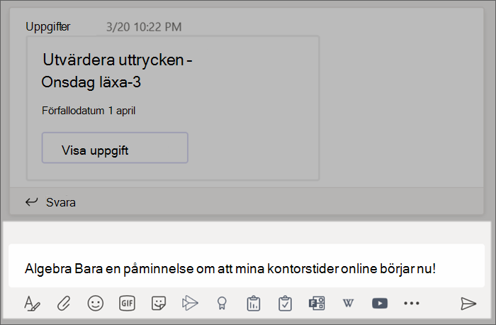 Skärmbild som visar ett inlägg som skrivits i skrivrutan.