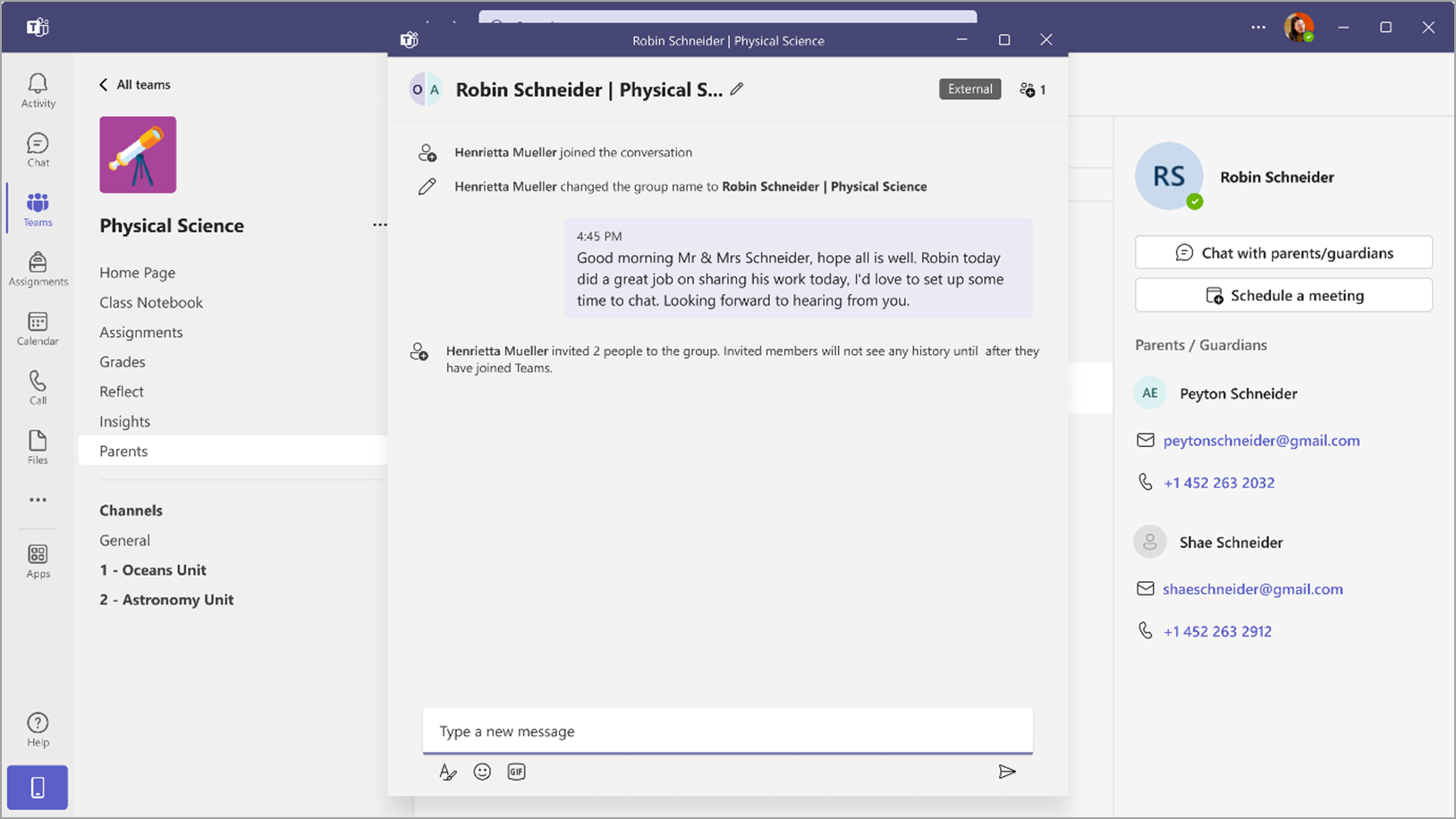 Screenshot of Parent App.
