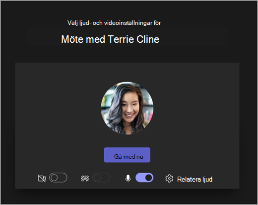 Skärmbild av öppningsskärmen när eleven påbörjar ett möte i Microsoft Teams för utbildning.