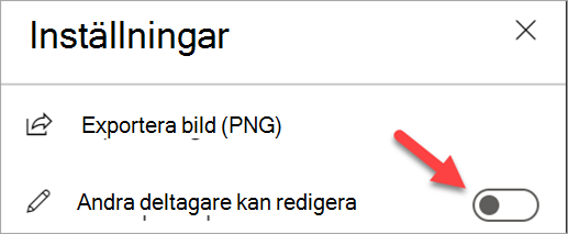 Skärmbild som visar panelen Inställningar med växlingsknappen 