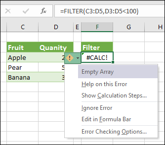 #CALC! fel – Tom matris