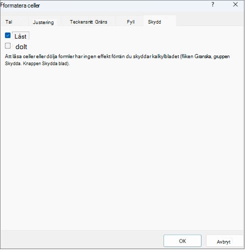 Skärmbild av rutan Låst på fliken Skydd.