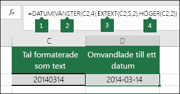 Konvertera textsträngar och tal till datum