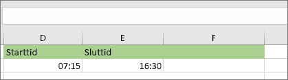 Startdatum/tid 07:15, slutdatum/tid 16:30