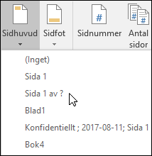 Inbyggda alternativ för sidhuvud & sidfot