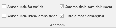 Alternativ för sidhuvud och sidfot på fliken Design i menyfliksområdet