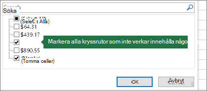 En namnlös kryssruta markerad