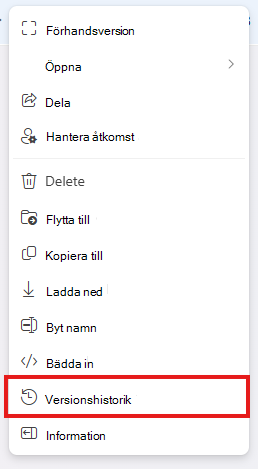 Alternativ för versionshistorik i Excel