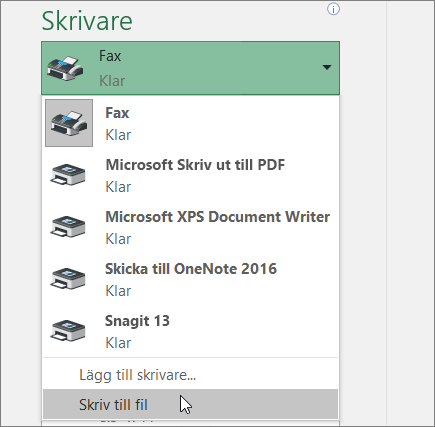 Alternativet Skriv till fil