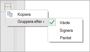 Ett exempel på ytterligare kommandon för Gruppera efter