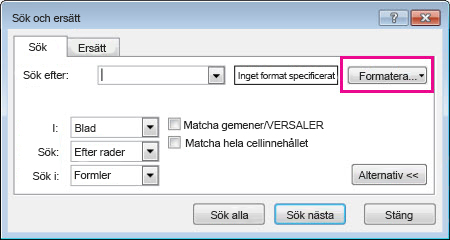 Dialogrutan Sök