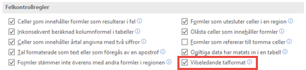 Gå till > Filalternativ > Formler > Felkontrollregler för att växla alternativet Missledande talformat.