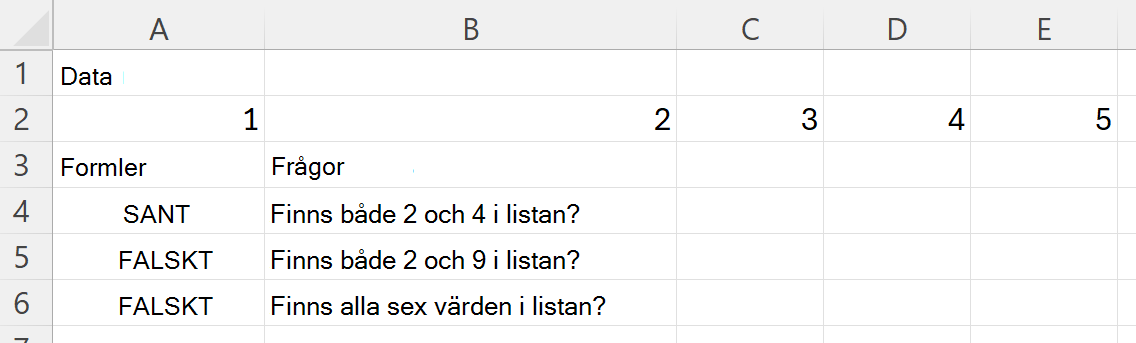 Använda HASALL för att kontrollera om ett område innehåller alla värden i en uppsättning