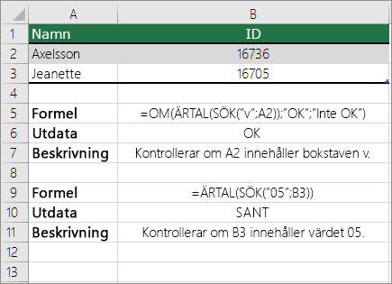 Exempel på OM, ÄRTAL och SÖK