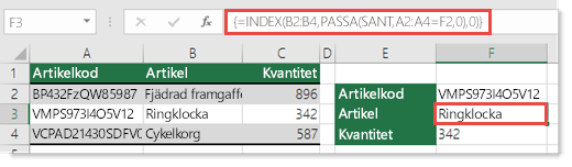 Skärmbild som visar hur INDEX och PASSA används för att söka efter värden som är längre än 255 tecken.