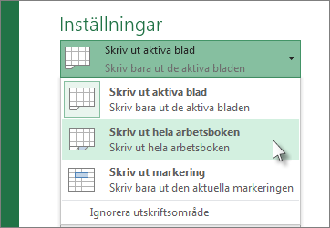 Klicka på Skriv ut hela arbetsboken under Inställningar