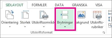 Klicka på Brytningar på fliken Sidlayout