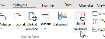 På fliken Sidlayout klickar du på Utskriftsrubriker