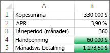 Cellerna B4 och B5 uppfyller sina villkor, så de formateras som gröna