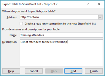 dialogruta för guiden exportera till sharepoint