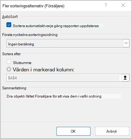 Dialogrutan Fler sorteringsalternativ