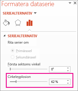 Cirkel explosion skjutreglaget i fönstret Formatera dataserie