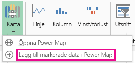 Lägg till markerade data i Power Map-kommando