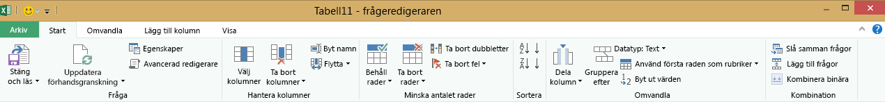 Menyfliksområdet för Frågeredigeraren