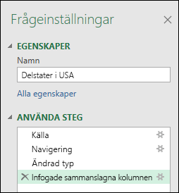 Power Query – kombinera kolumner från exempel på fönstret Använda steg