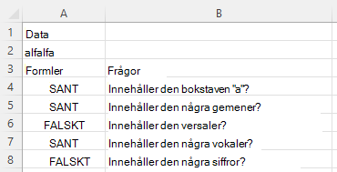 Använda REGEXTEXT för att svara på olika frågor om ordet alfalfa