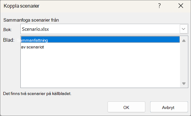 Skärmbild som visar dialogrutan Sammanfoga scenarier.