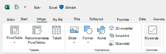 Knappen Infoga kryssruta på fliken Infoga