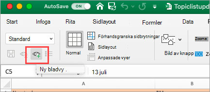 Visar ett Excel-kalkylblad