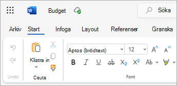 Skärmbild som visar en Word fil som öppnas från OneDrive på webben.