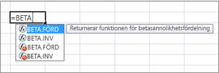 Exempel på Komplettera automatiskt för formel