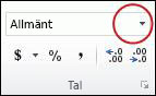 Talformatlistan i gruppen tal på fliken Start.