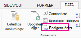 Redigera länkar på fliken Data