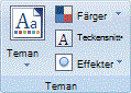 Knappen Teman i menyfliksområdet i Excel